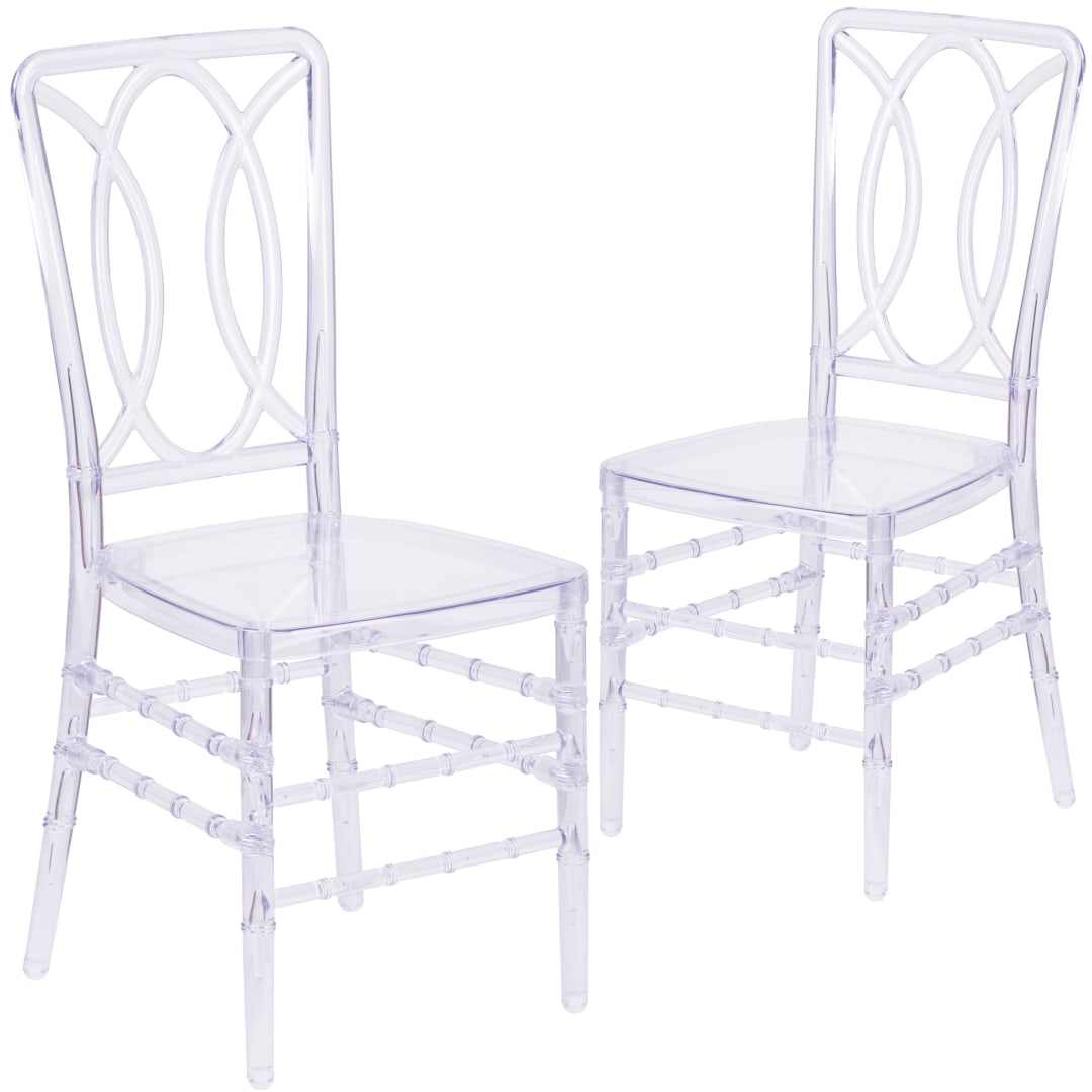 2 Pack Flash Elegance Crystal Ice Stacking Chair with Designer Back - Event Chair - UV Resistant