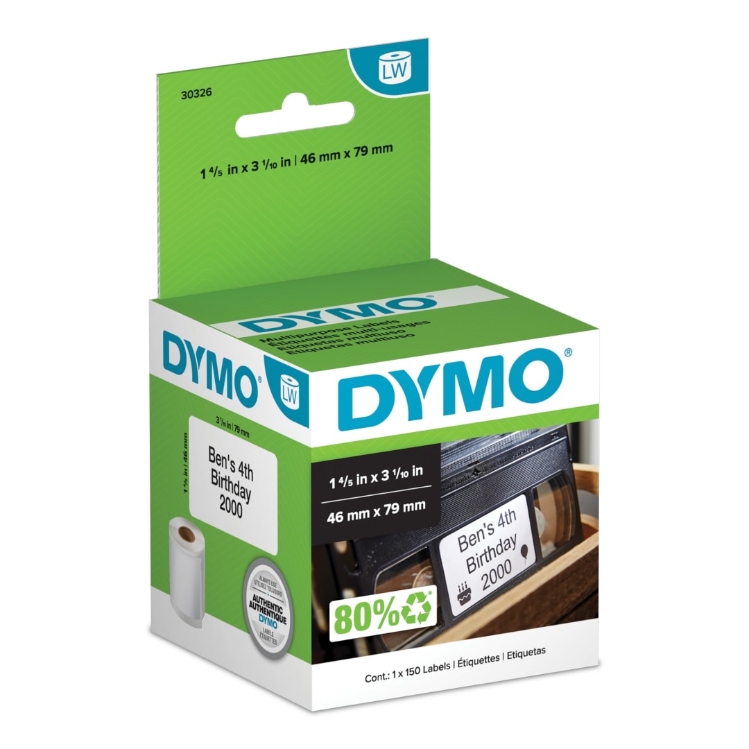 DYMO® Authentic LW Video Top Labels, DYMO® Labels for LabelWriter™ Label Printers, 1-4/5" x 3-1/10", 1 Roll of 150