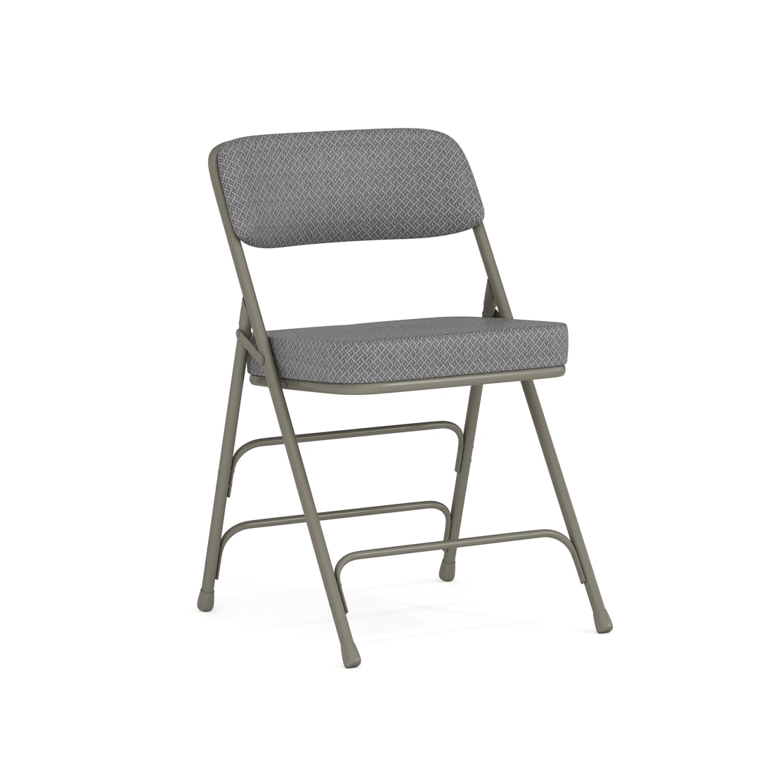 HERCULES Series Premium Curved Triple Braced &amp; Double Hinged Gray Fabric Metal Folding Chair