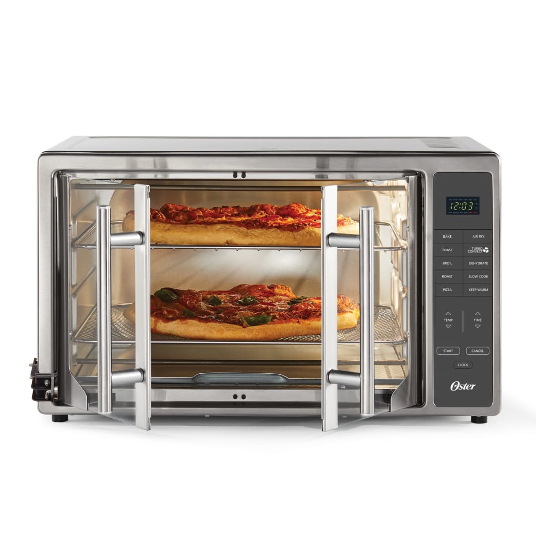 Oster Extra Large 42L French Door Countertop Toaster Oven, 10-in-1 Air Fryer Oven , with Air Fry Rack, Wire Rack, Baking Pan and Crumb Tray, Stainless Steel