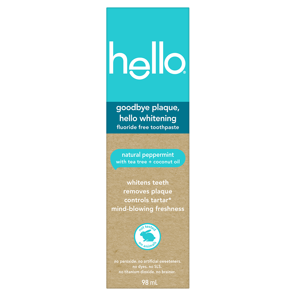 hello Goodbye Plaque Whitening Fluoride Free Toothpaste, Natural Peppermint, 98 mL