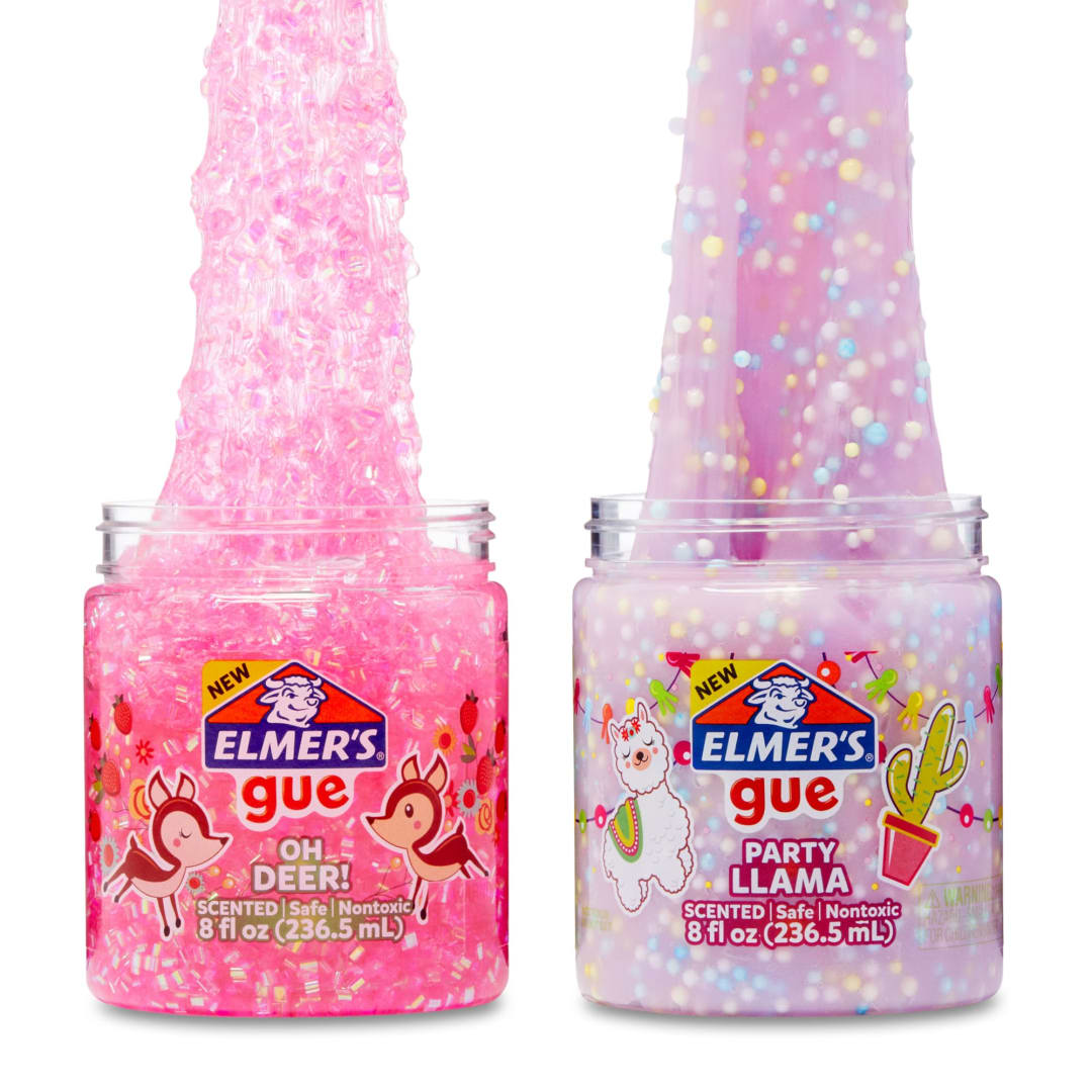 Elmer’s Gue Premade Slime, Animal Party Variety Pack, Scented, Includes Crunchy Slime, and Bingsu Bead Slime, 2 Count