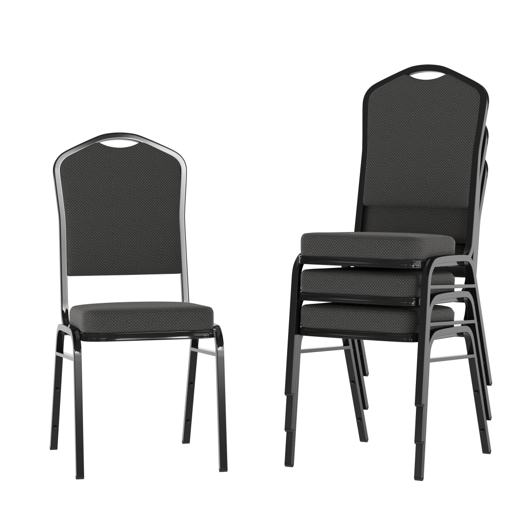 4 Pack HERCULES Series Crown Back Stacking Banquet Chair in Black Dot Patterned Fabric - Black Frame