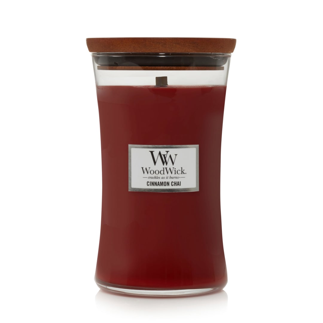 WoodWick® Large Hourglass Scented Candle | Cinnamon Chai | with Crackling Wick | Burn Time: up to 130 Hours