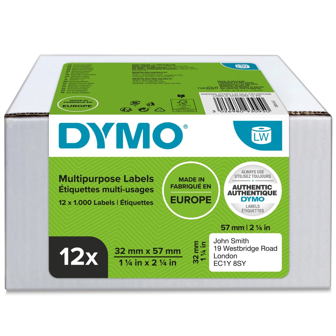 DYMO® Authentic LabelWriter™ Multi-Purpose Labels | 32mm x 57mm | 12 Rolls of 1,000 Easy-Peel Labels (12,000 Count) | Self-Adhesive | for LabelWriter™ Label Makers