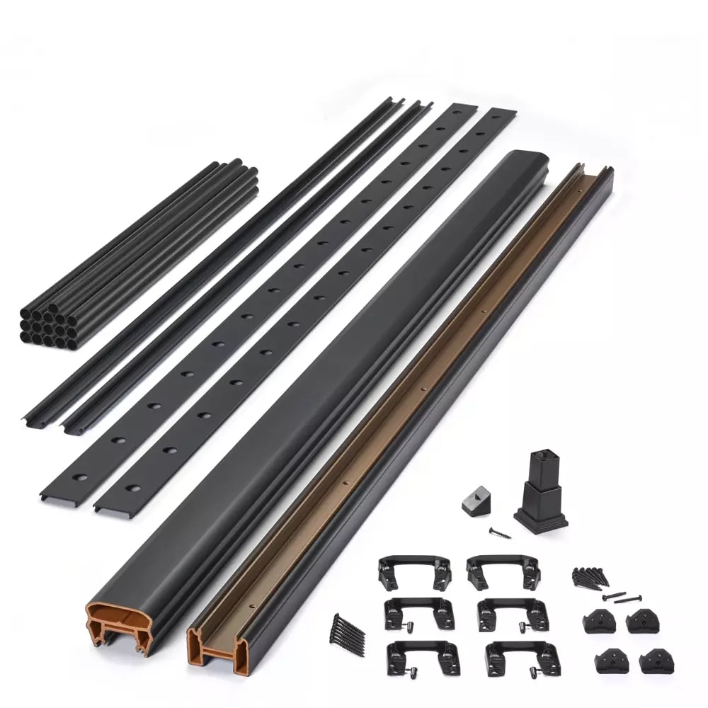 6-ft x 36-in Transcend Horizontal Rail Kit with Round Aluminum Balusters - Charcoal Black Full Span