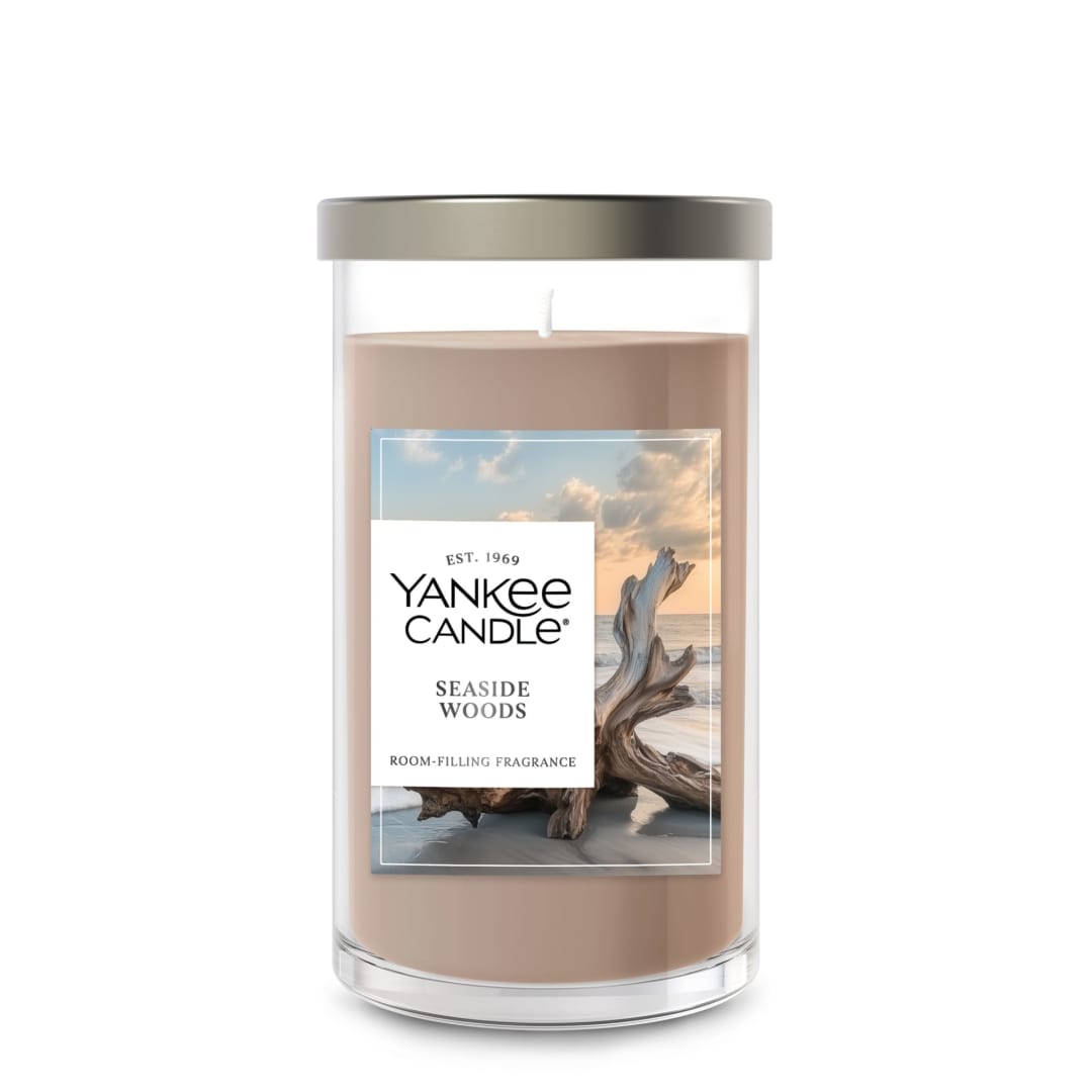 Yankee Candle® Medium Pillar Scented Candle with up to 115 Hour Burn Time, Premium Plant Wax Blend for Consistent Burn, 14.25 oz Pillar Candle with Room Filling Fragrance, Seaside Woods