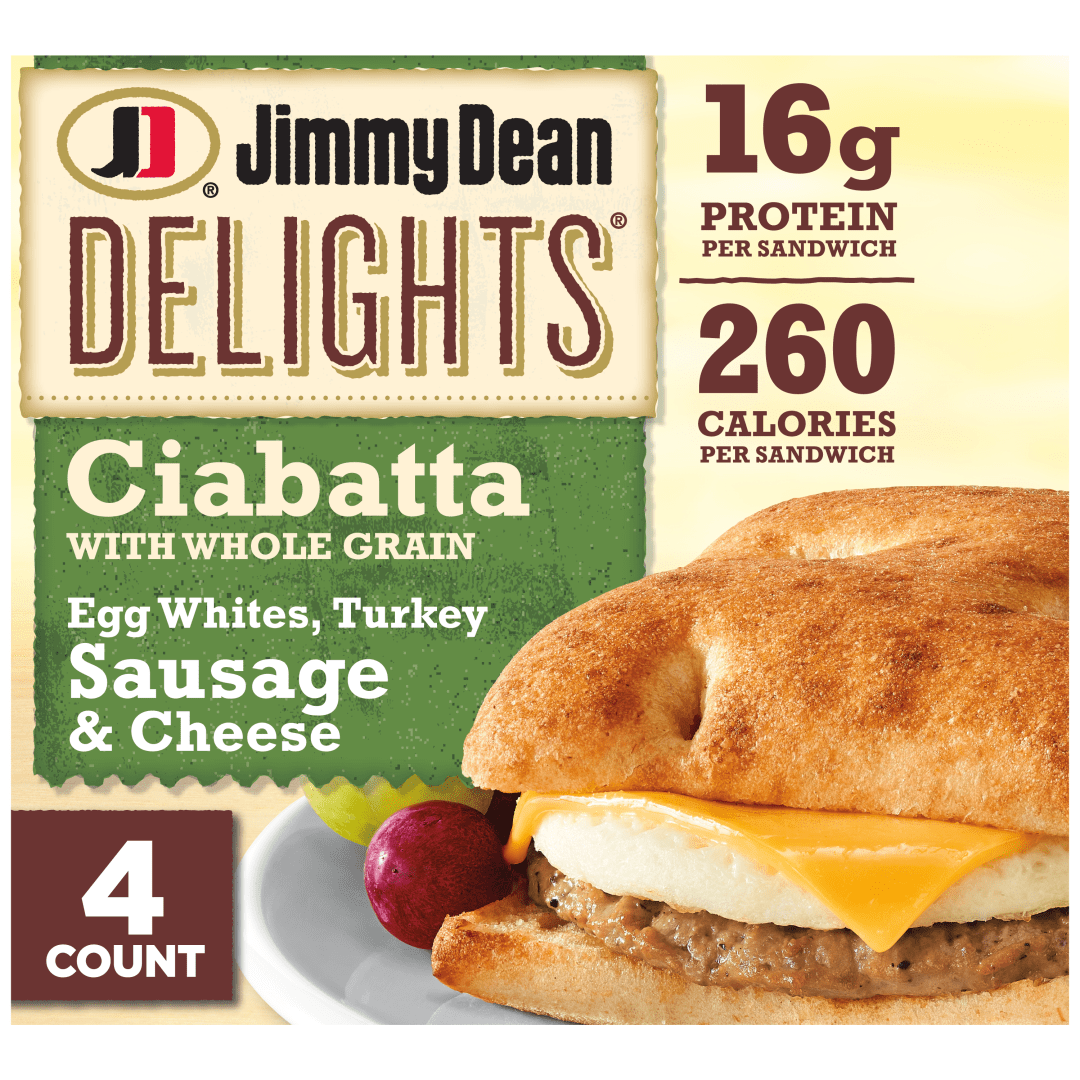 Jimmy Dean Delights Turkey Sausage, Egg White and Cheese Ciabatta Sandwiches, 4 ct Pack, 18.4 oz Box