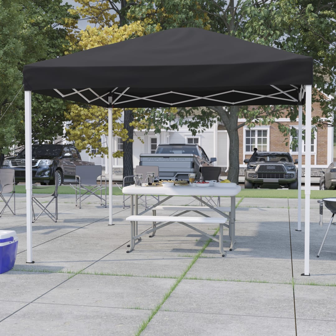 Harris 10'x10' Black Outdoor Pop Up Event Slanted Leg Canopy Tent with Carry Bag