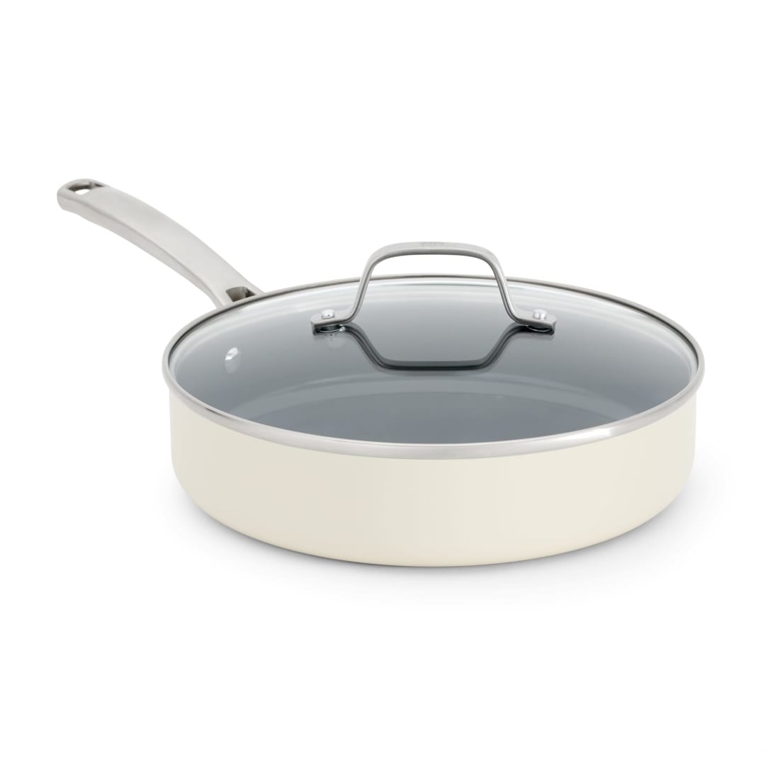 Calphalon Ceramic Nonstick 3 Quart Saute Pan with Lid, Easy Cleanup Ceramic Pan for Sauteing, Searing, PFAS-Free Cookware, Dishwasher Safe, Metal Utensil Safe, Flour