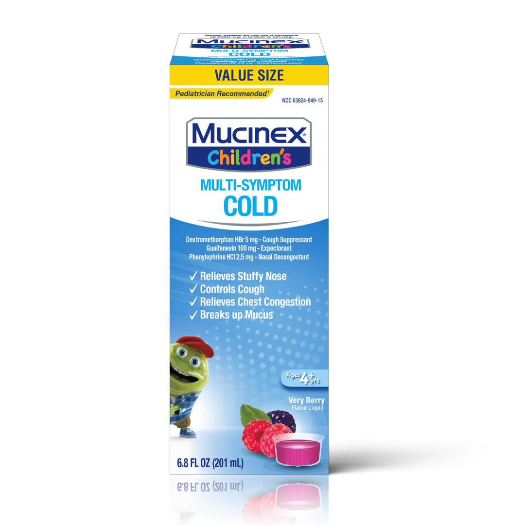 Mucinex Children's Multi-Symptom Cold Liquid Medicine, Very Berry, 6.8 Ounce (Packaging May Vary)