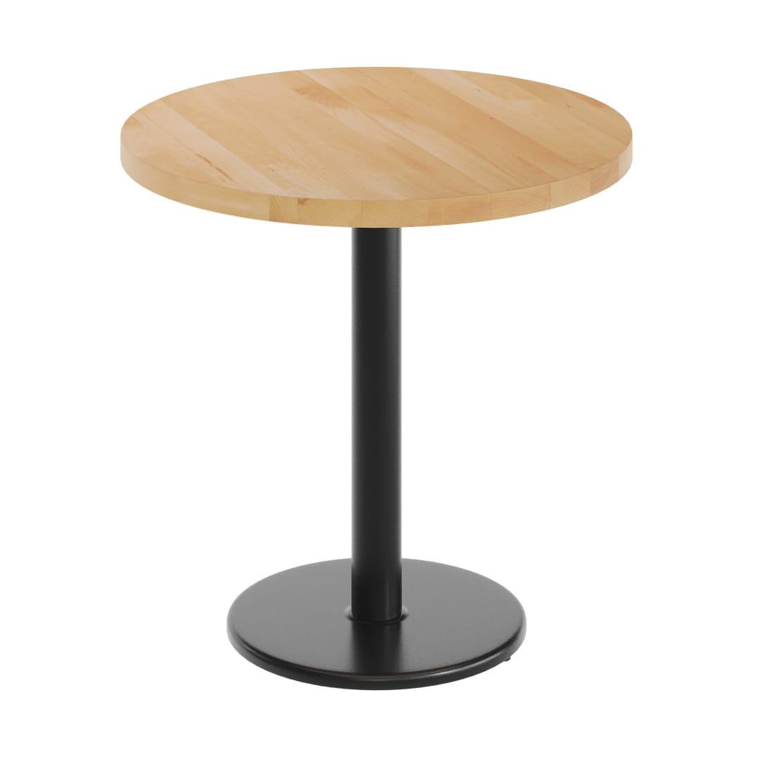 Bennett 30" Round Solid Wood Commercial Indoor Tabletop in Natural with 18" Round Dining Height Rust-Resistant Black Cast Iron Base