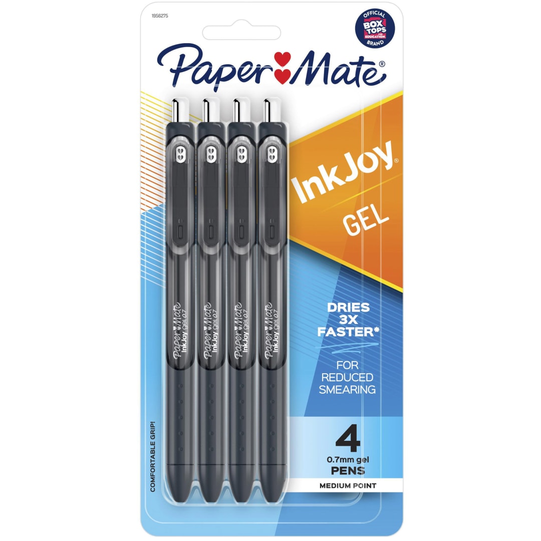 Paper Mate® InkJoy® Pens, Gel Pens, Medium Point (0.7mm), Black, 4 Count