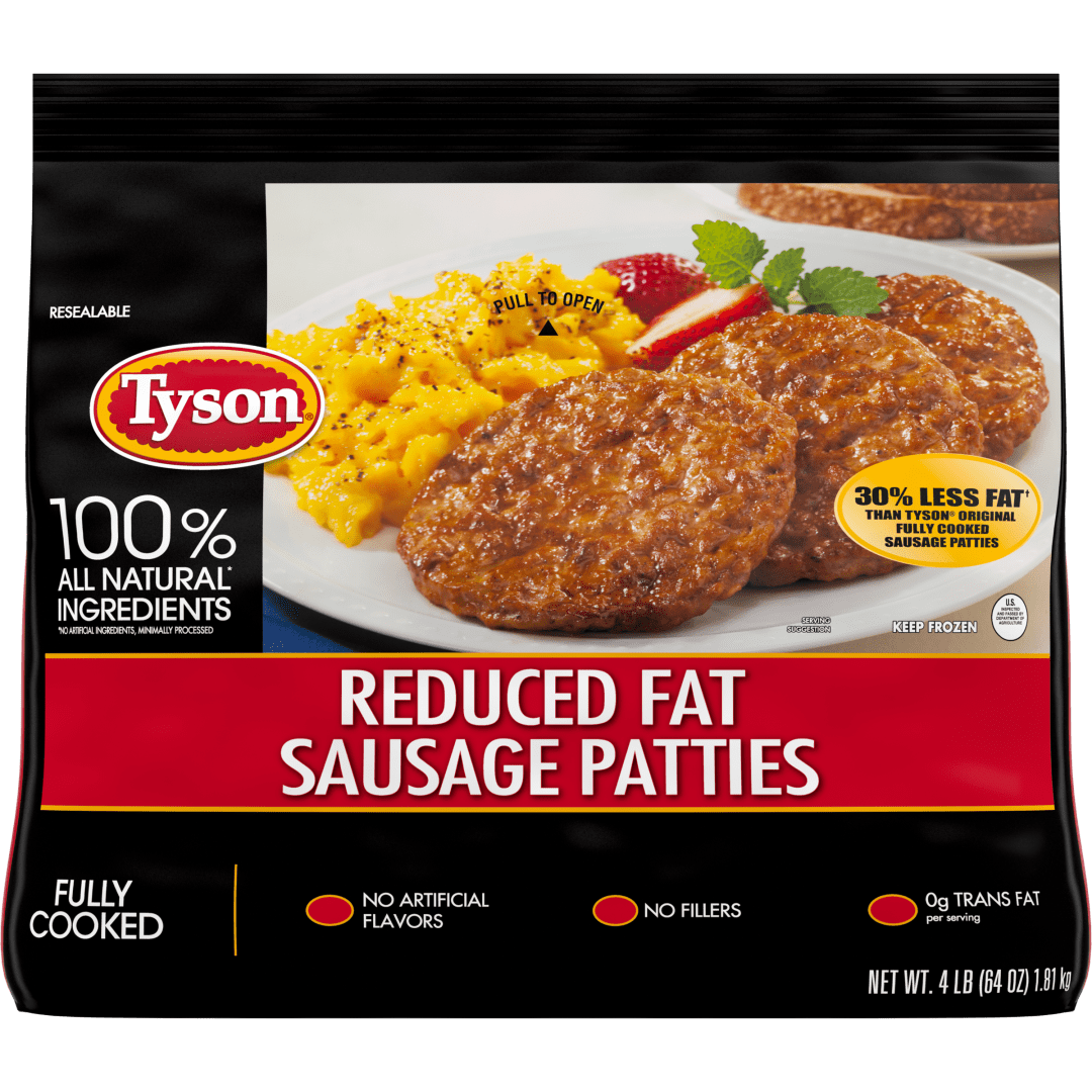 Tyson® Fully Cooked All Natural* Reduced Fat Original Pork Sausage Patties, 4 lb. (Frozen)