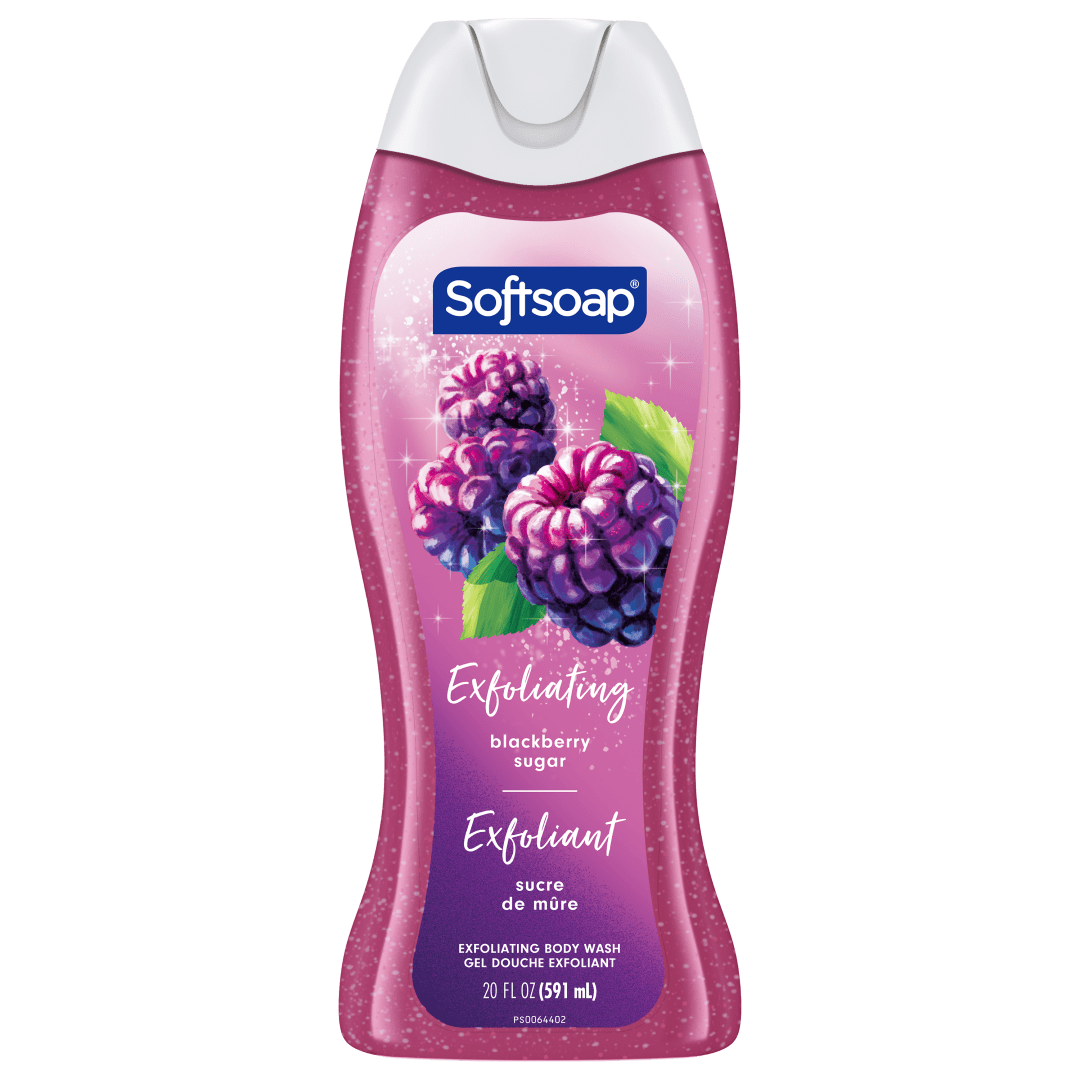 Softsoap Exfoliating Scrub Body Wash, Paraben Free, pH Balanced Moisturizing Body Wash, Blackberry Sugar Scent, 20 fl oz