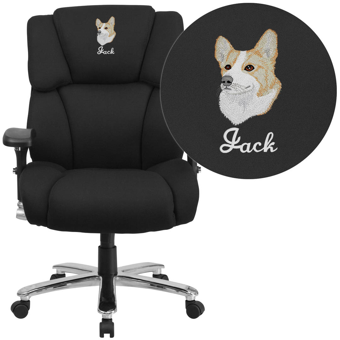 Embroidered HERCULES Series 24/7 Intensive Use Big & Tall 400 lb. Rated Black Fabric Lumbar Ergonomic Office Chair