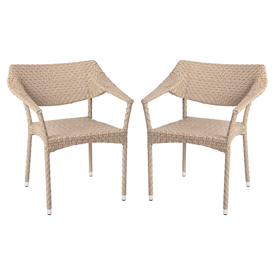 Jace Set of 2 Commercial Grade Stacking Patio Chairs, All Weather PE Rattan Wicker Patio Dining Chairs in Natural