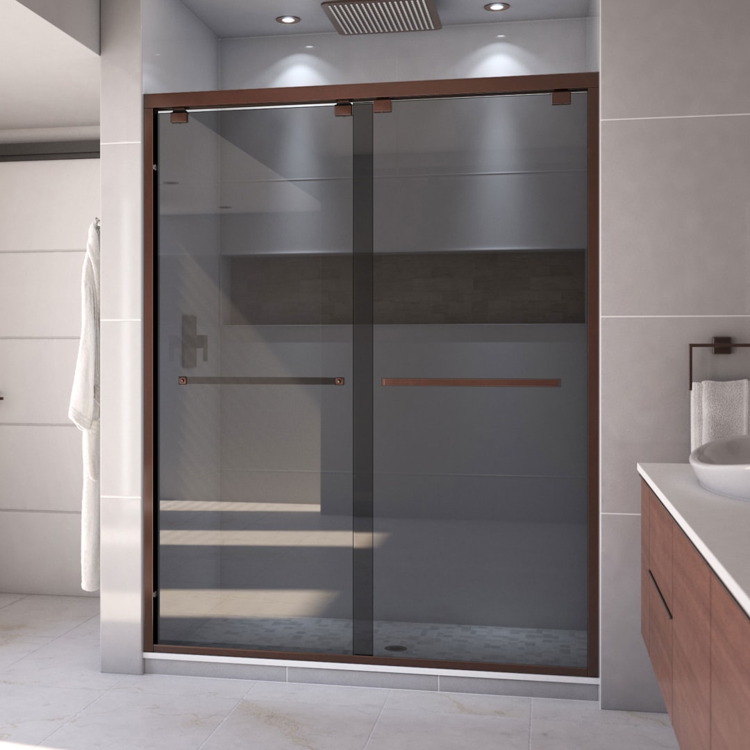 DreamLine Encore 56 - 60 inch W x 76 inch H Semi-Frameless Bypass Shower Door in Oil Rubbed Bronze and Smoke Gray Glass