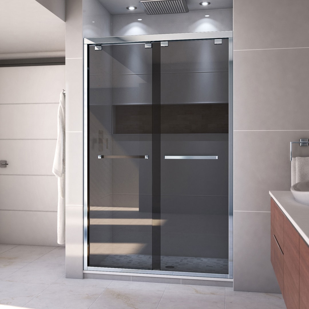 DreamLine Encore 44 - 48 inch W x 76 inch H Semi-Frameless Bypass Shower Door in Chrome and Smoke Gray Glass