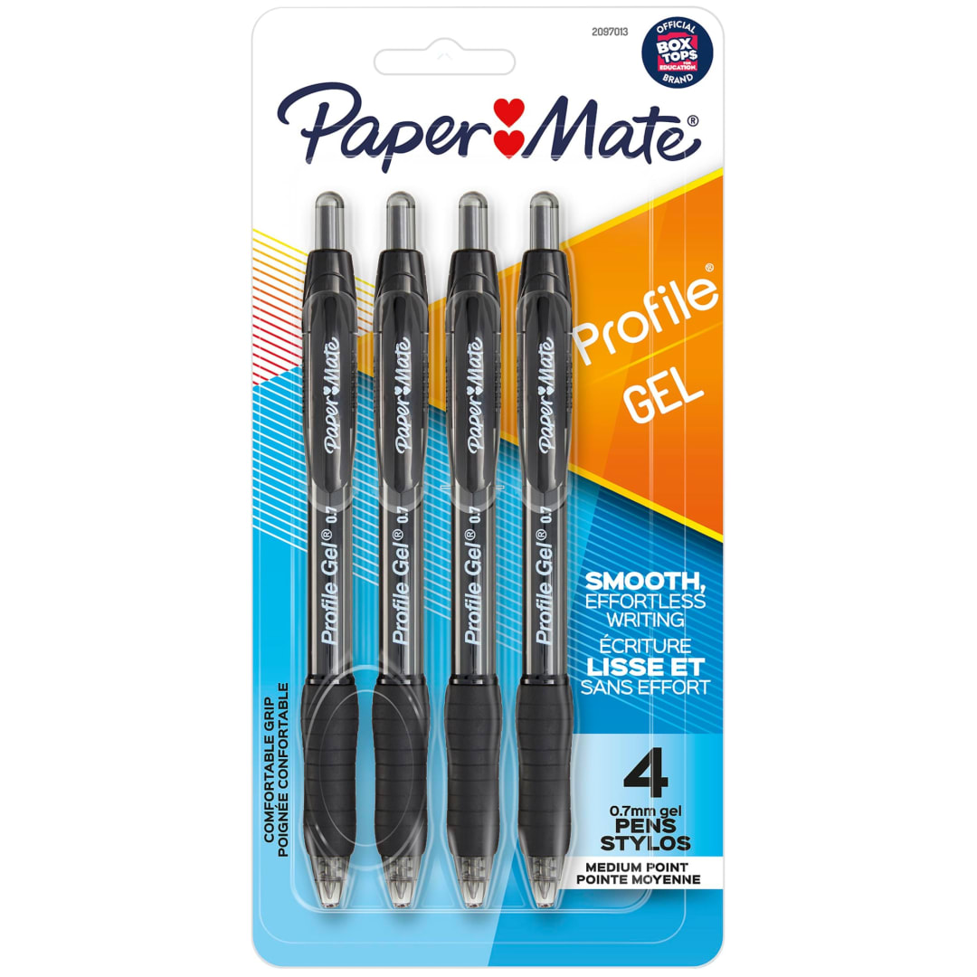 Paper Mate® Profile® Retractable Gel Pens, Medium Point (0.7mm), Black, 4 Count