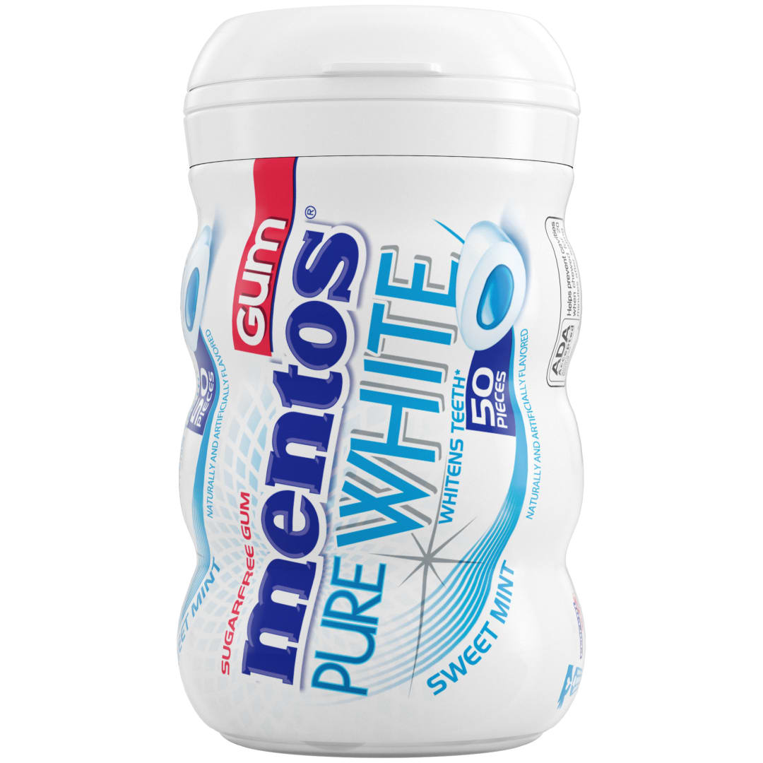 Mentos Gum Pure White Sugar Free Chewing Gum Sweet Mint 50 pc Curvy Bottle