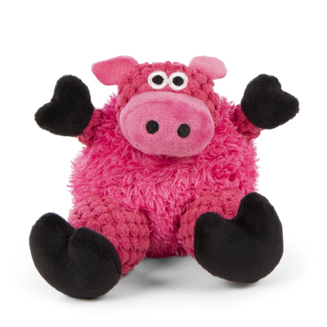 goDog Checkers Sitting Pig Squeaky Plush Dog Toy With Chew Guard Technology, Mini