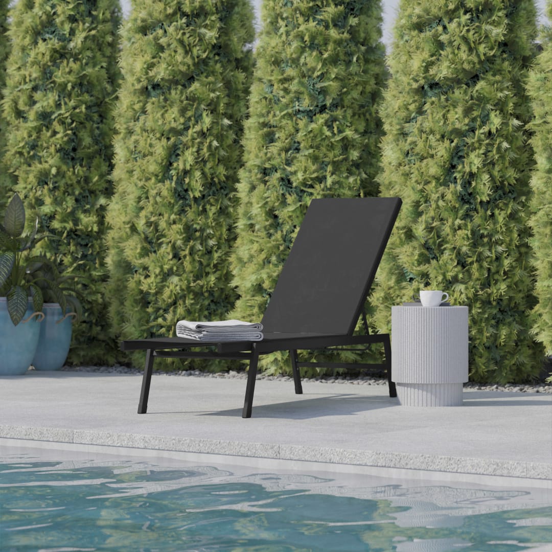 Brazos Adjustable Chaise Lounge Chair, Outdoor Five-Position Recliner, All Weather, Black/Black