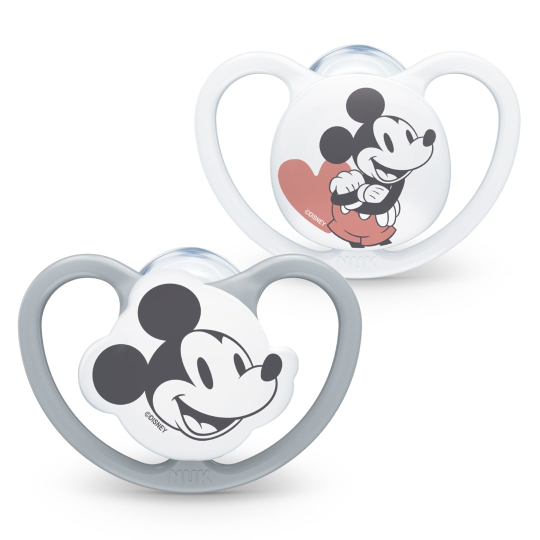 NUK Space chupete | 0-6 meses | Chupetes con ventilación adicional | Silicona sin BPA | Disney Mickey Mouse | 2 unidades