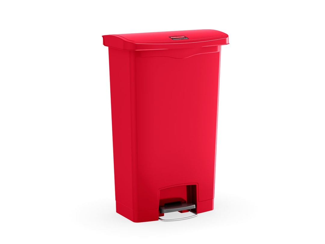 Rubbermaid Commercial Products STREAMLINE 24 GAL Step-On Resin Front Step Trash Can, Red