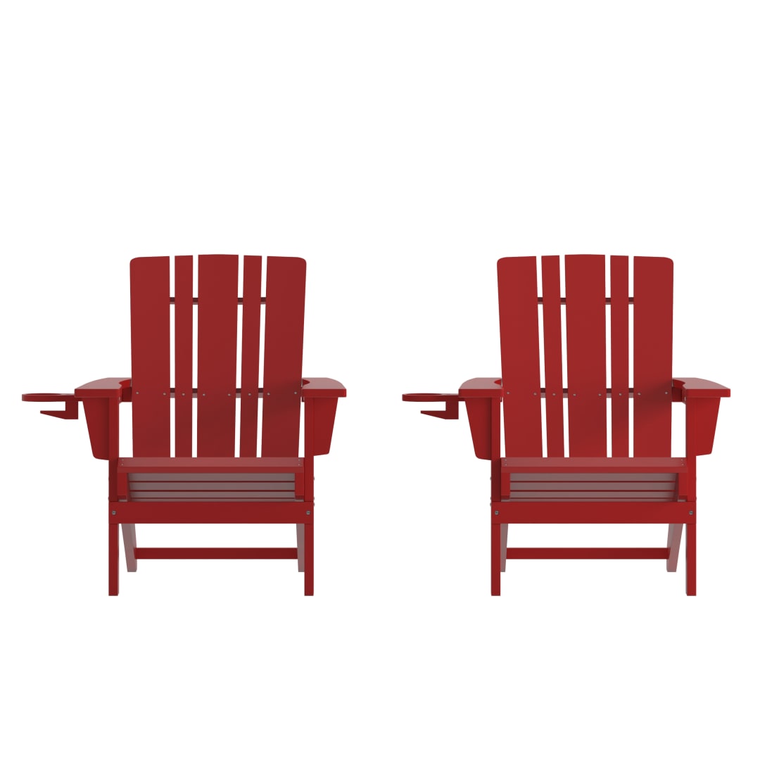 Halifax Adirondack Chair with Cup Holder, Weather Resistant HDPE Adirondack Chair in Red, Set of 2