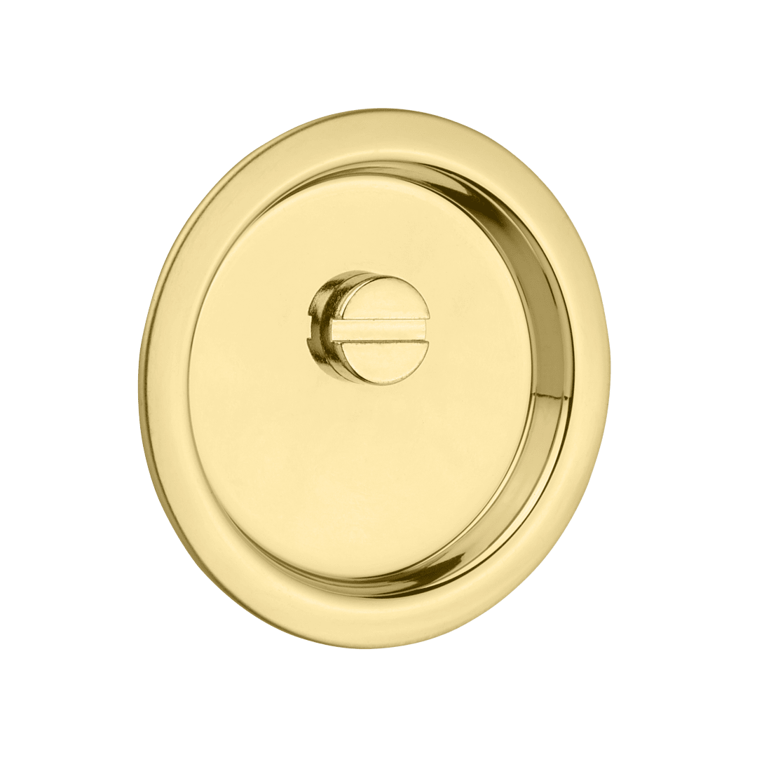 335 Round Bed/Bath Pocket Door Lock in Polished Brass