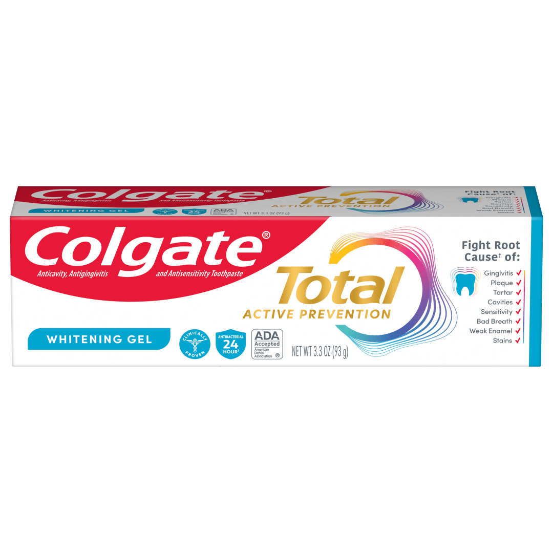 Colgate Total Active Prevention Whitening Gel Toothpaste, Mint, 3.3 oz