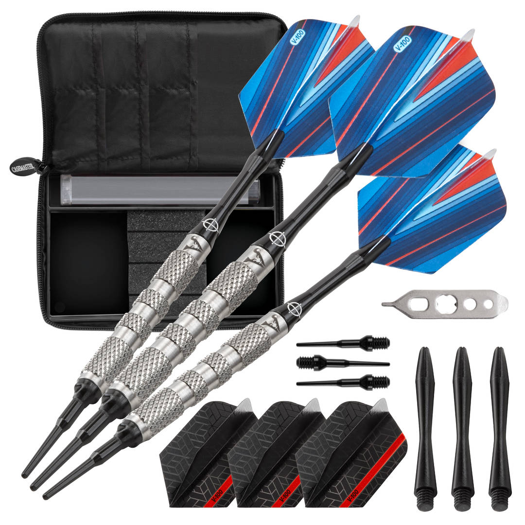 Viper Sidewinder Tungsten Soft Tip Darts Knurled Barrel 18 Grams and Casemaster Select Blue Nylon Dart Case