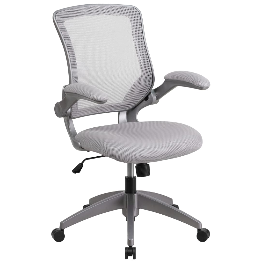 Kale Mid-Back Gray Mesh Swivel Ergonomic Task Office Chair with Gray Frame and Flip-Up Arms