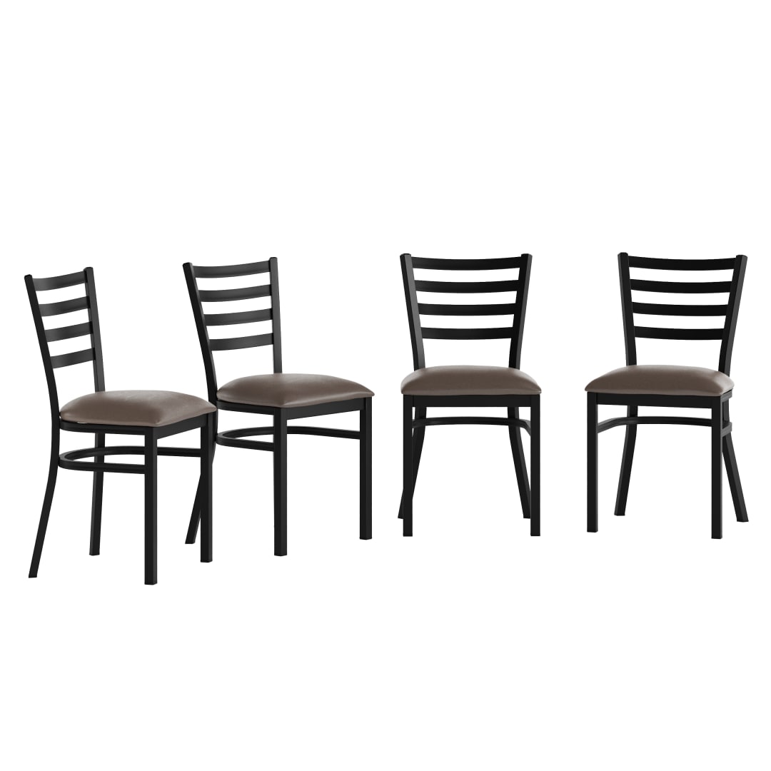 4 Pack HERCULES Black Ladder Back Metal Restaurant Chair - Mocha Vinyl Seat