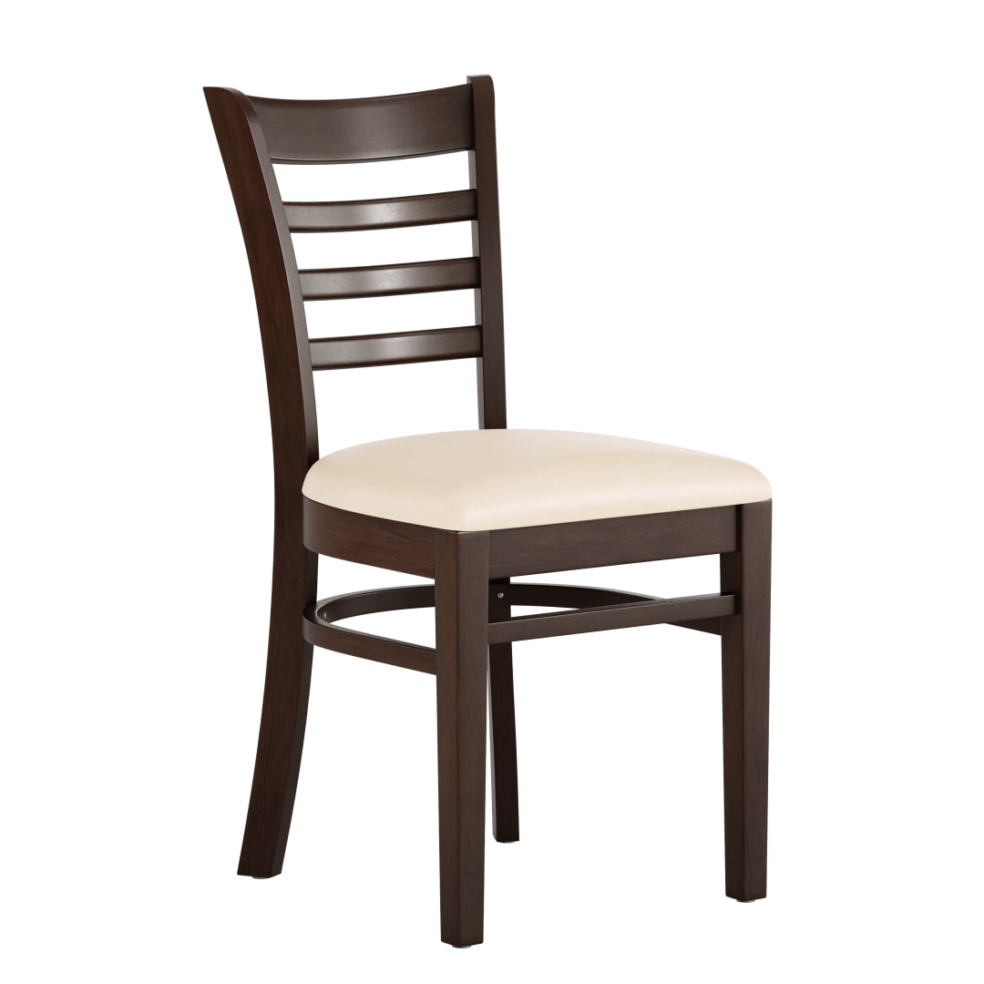 HERCULES Ladder Back Walnut Wood Restaurant Chair - Tan Vinyl Seat