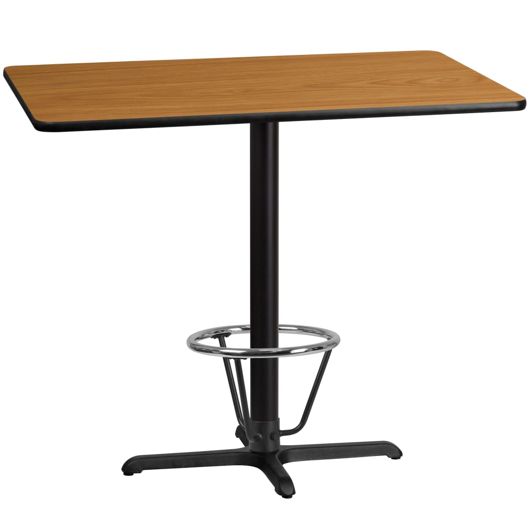 Stiles 30'' x 48'' Rectangular Natural Laminate Table Top with 23.5'' x 29.5'' Bar Height Table Base and Foot Ring