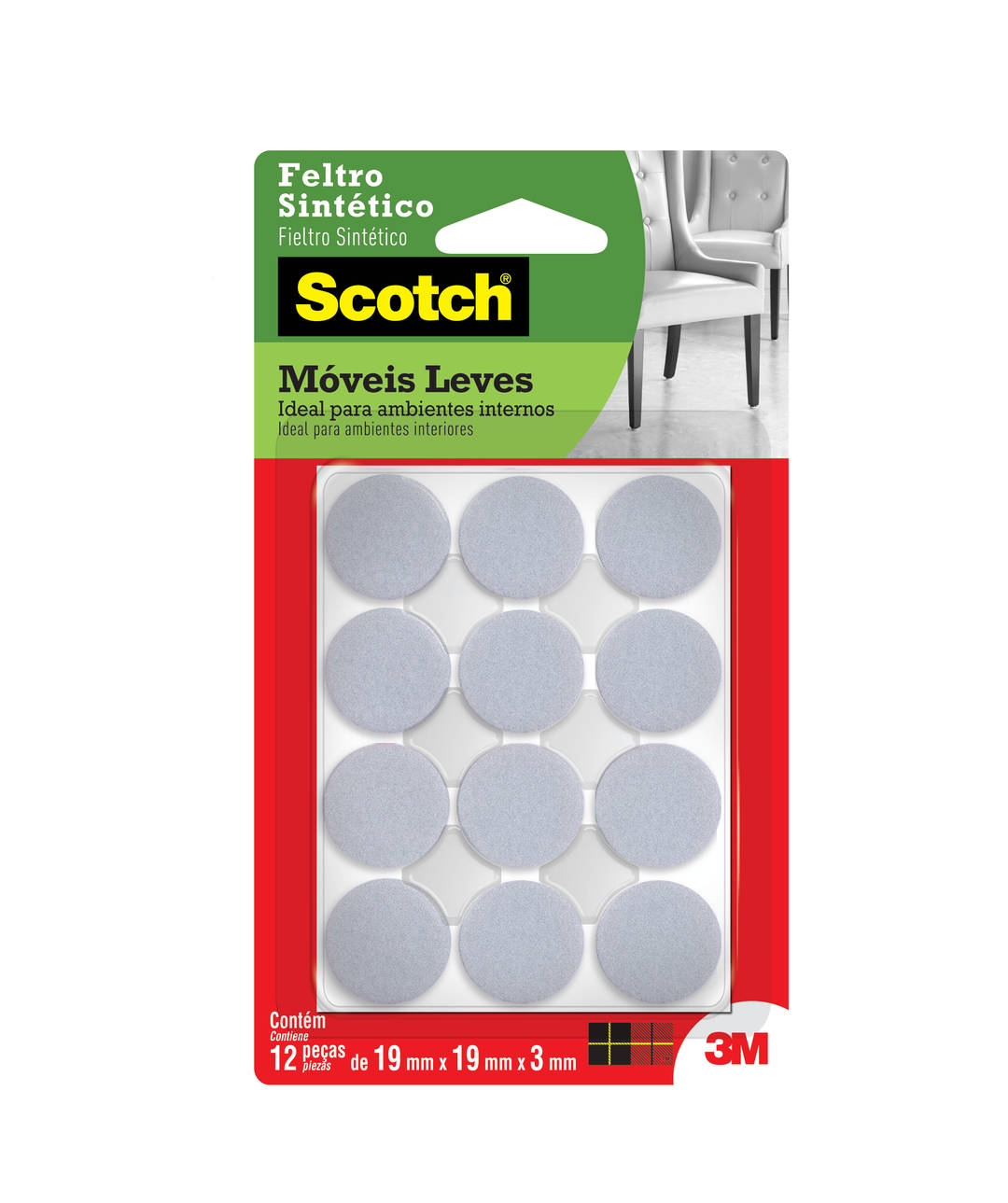 Feltro Sintético para Móveis Leves 3M™ Scotch™ Redondo, Branco, Pequeno, 12 Unidades