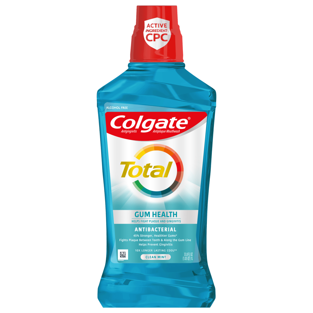 Colgate Total Gum Health Alcohol Free Mouthwash, Antibacterial Formula, Clean Mint - 1L, 33.8 fl.oz. (6 Pack)