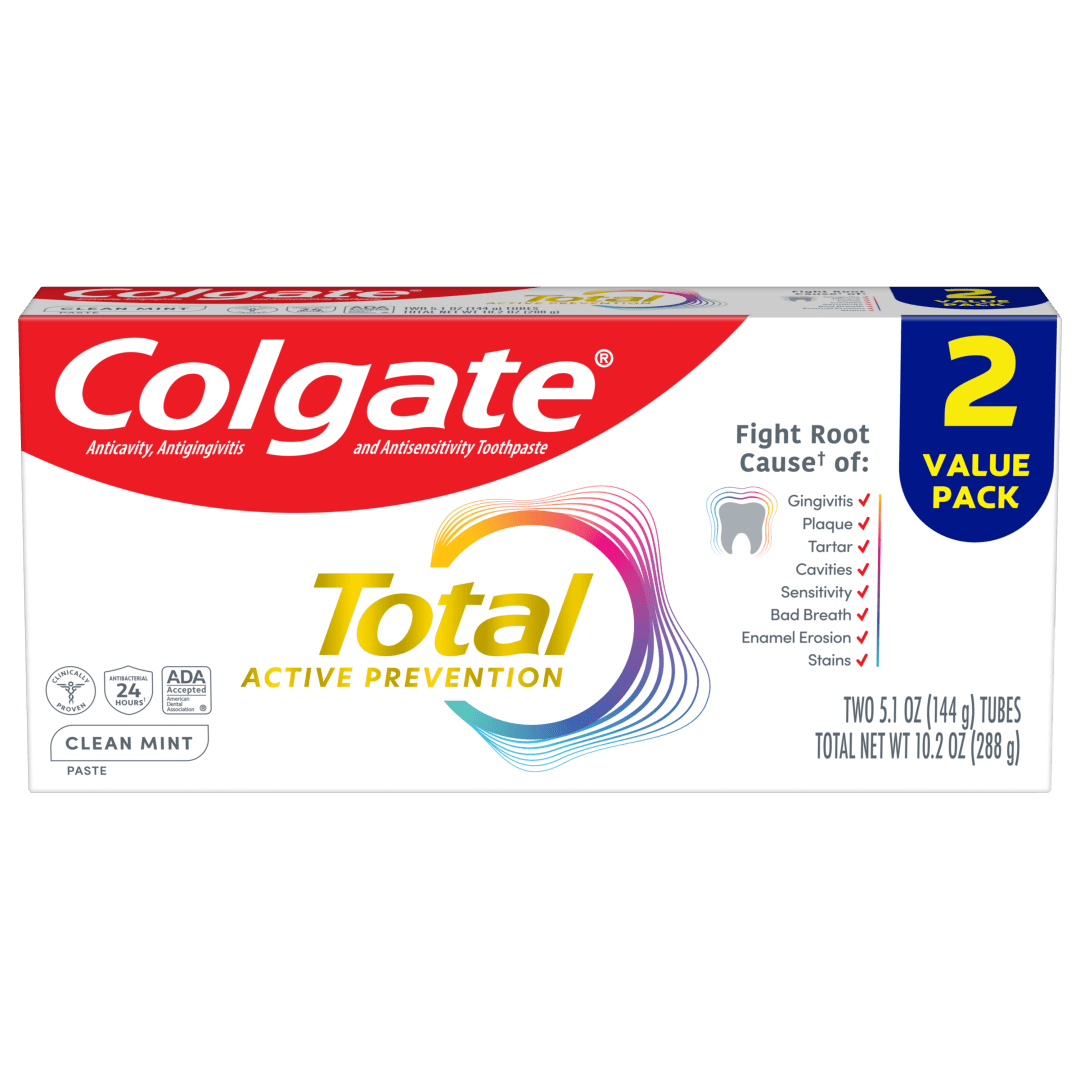 Colgate Total Active Prevention Clean Mint Toothpaste, 2 Pack, 5.1 oz