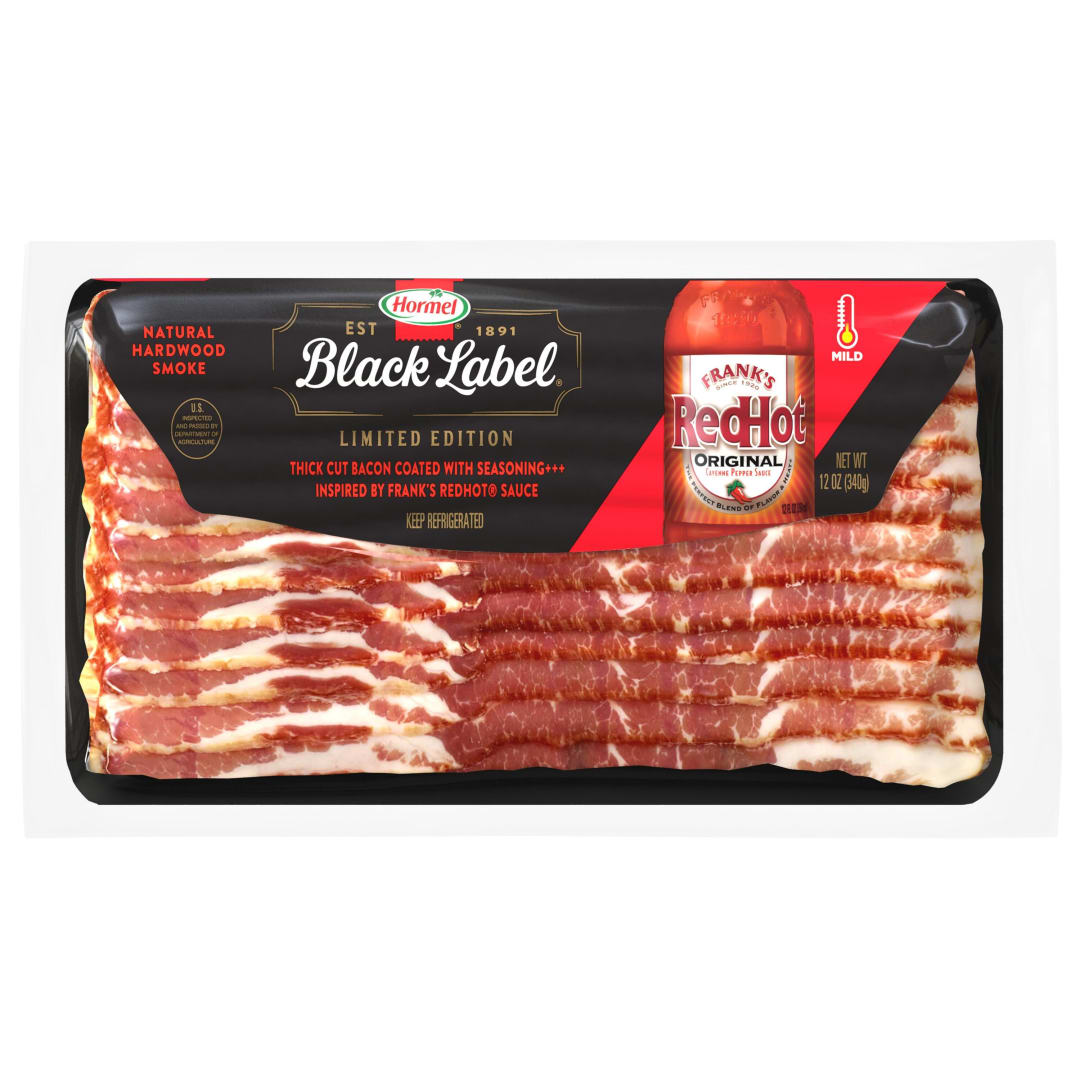 16/12OZ BLACK LABEL BACON FRANK'S RED HOT FLAVORED BACON