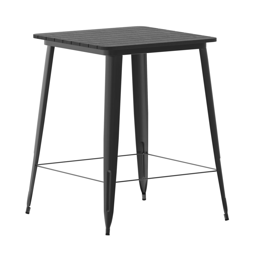 Declan Commercial Indoor/Outdoor Bar Top Table, 31.5" Square All Weather Black Poly Resin Top with Black Steel base