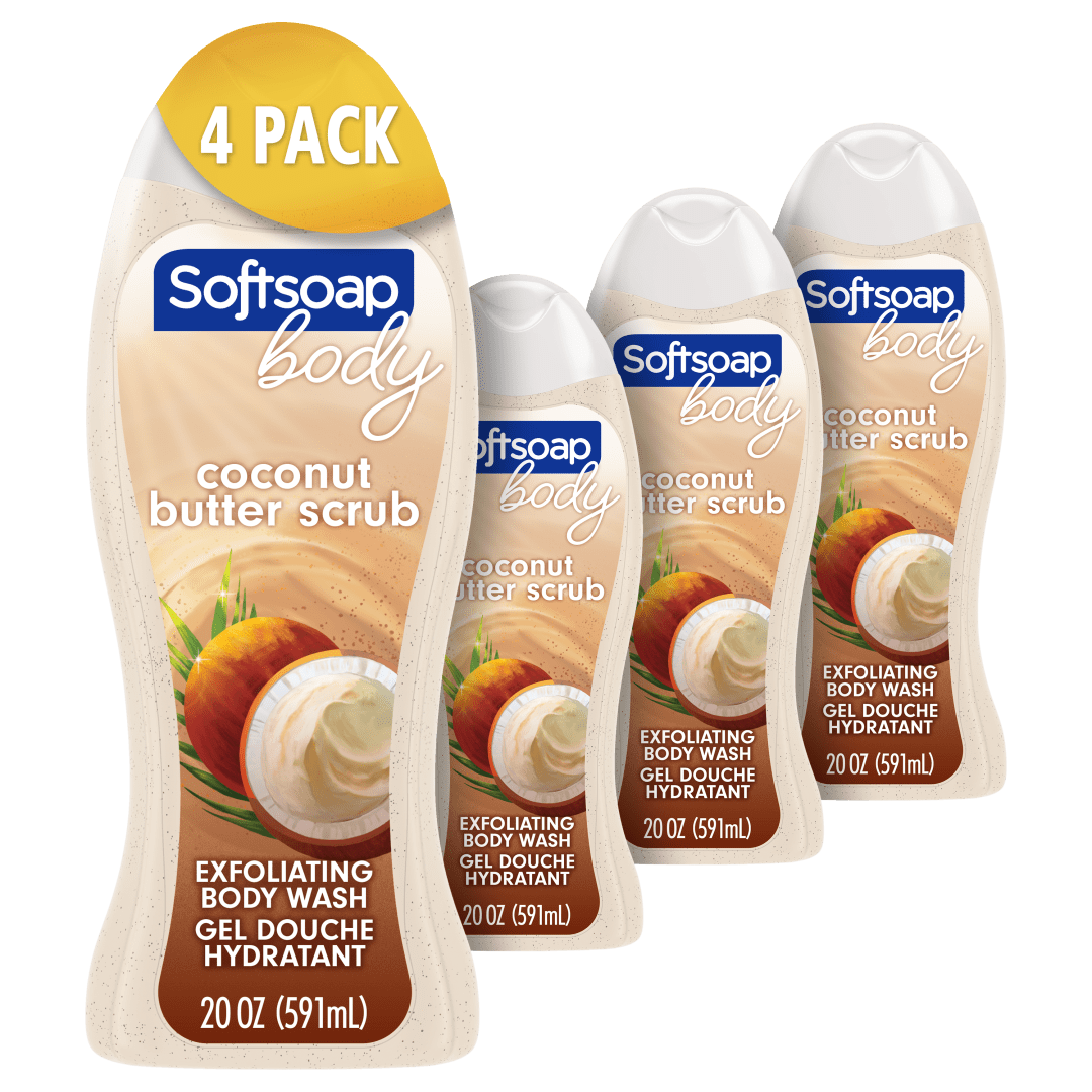 Softsoap Exfoliating Body Wash Scrub, Coconut Butter - 20 Fluid Ounce (4 Pack)