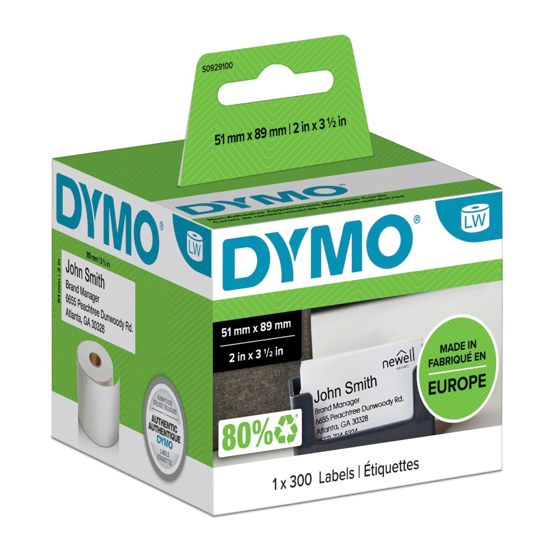 DYMO Authentic LabelWriter Appointment/Name Badge Labels | 51 mm x 89 mm | Non Adhesive | Roll of 300 Easy-Peel Labels | for LabelWriter Label Makers | Made in Europe