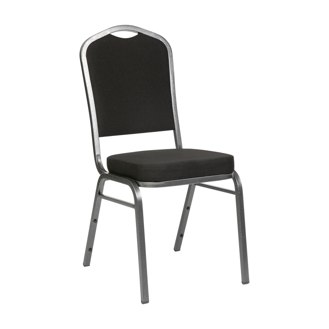 HERCULES Series Crown Back Stacking Banquet Chair in Black Fabric - Silver Vein Frame