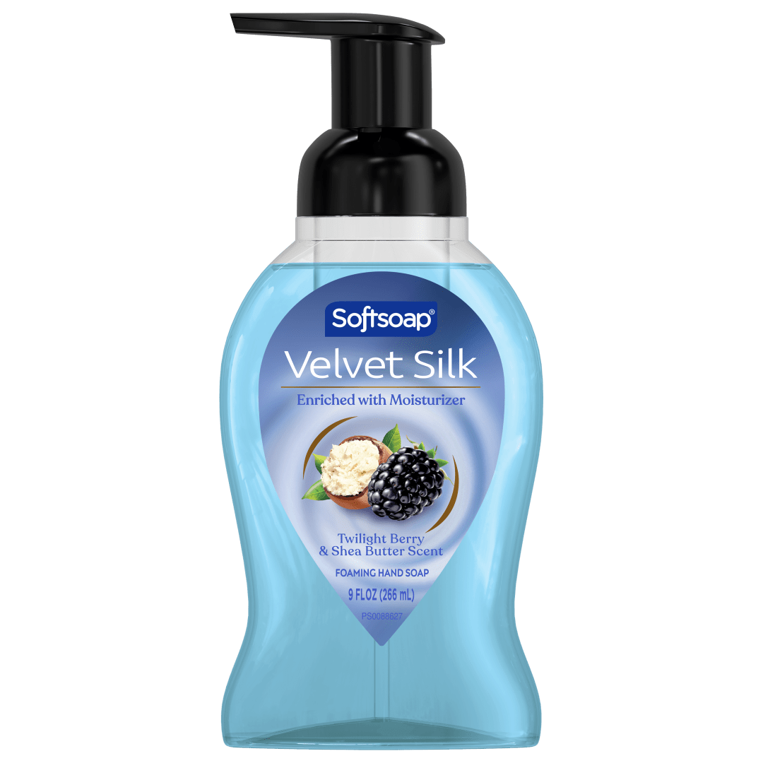 Softsoap Velvet Silk Foaming Liquid Hand Soap, Bathroom & Kitchen Hand Soap, Paraben-Free, Washes Away Bacteria, #1 Liquid Hand Soap Brand, Twilight Berry & Shea Butter Scent, 9 fl oz