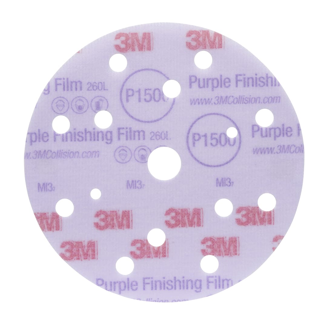 3M™ Hookit™ Mor Finisaj Filmi Disk Zımpara 260L, 150 mm, 15 Delikli, P1500, 51154