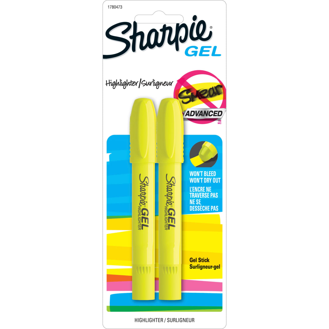 Sharpie® Gel Highlighters, Bullet Tip, Fluorescent Yellow, 2 Count