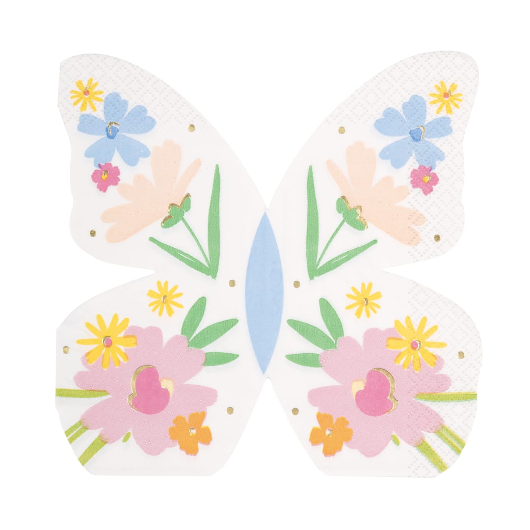 Spring Garden Butterfly-Shaped Luncheon Napkins, 16ct - Foil Stamping