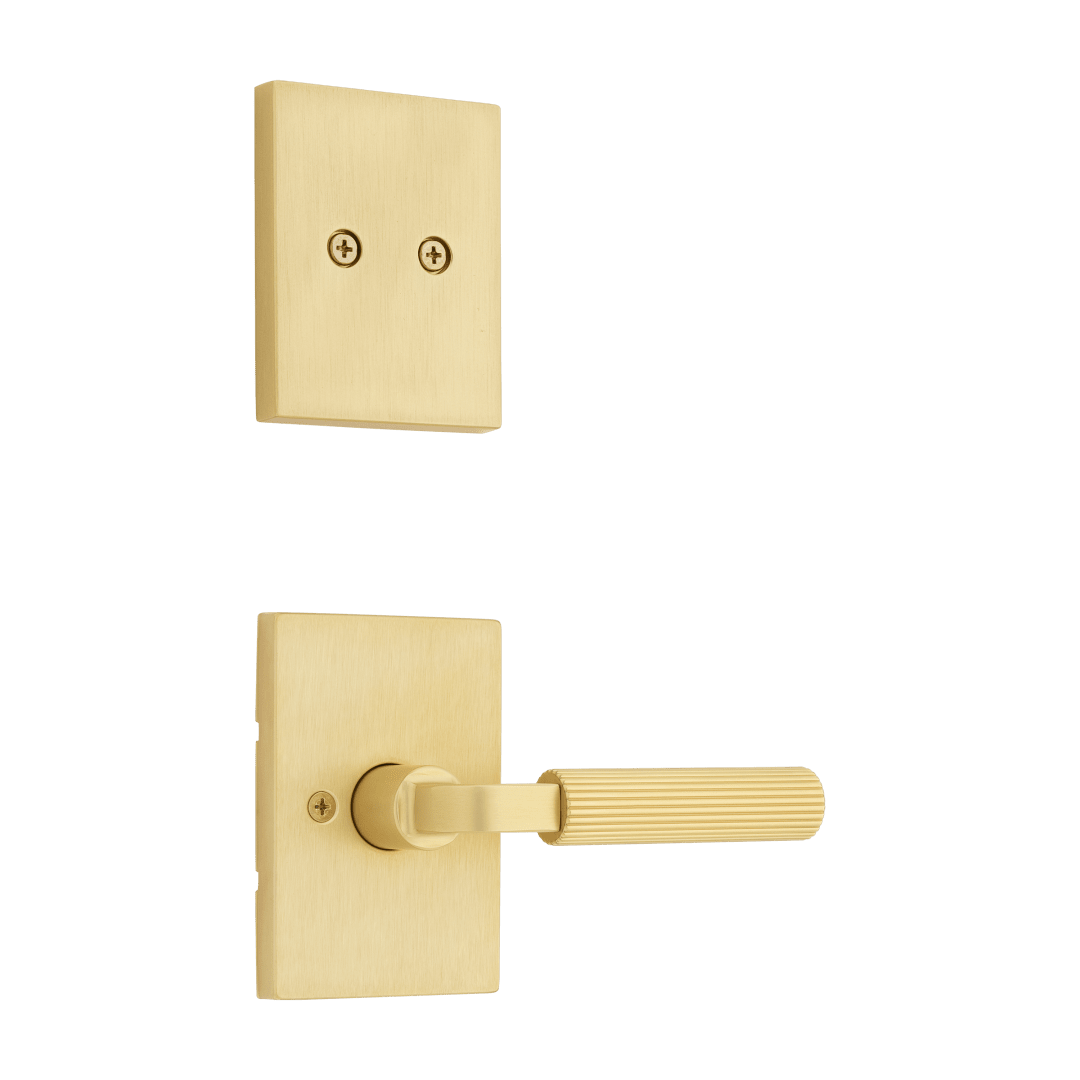 Mirada Reeded Half-Dummy Interior Pack Lever w/ Rectangular Rose in Satin Brass